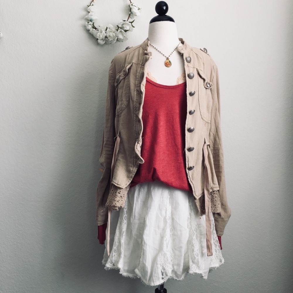 Free People Button-Sleeve Red Tee